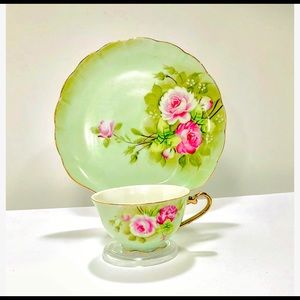 Heritage Green Lefton, snack plate and cup set.